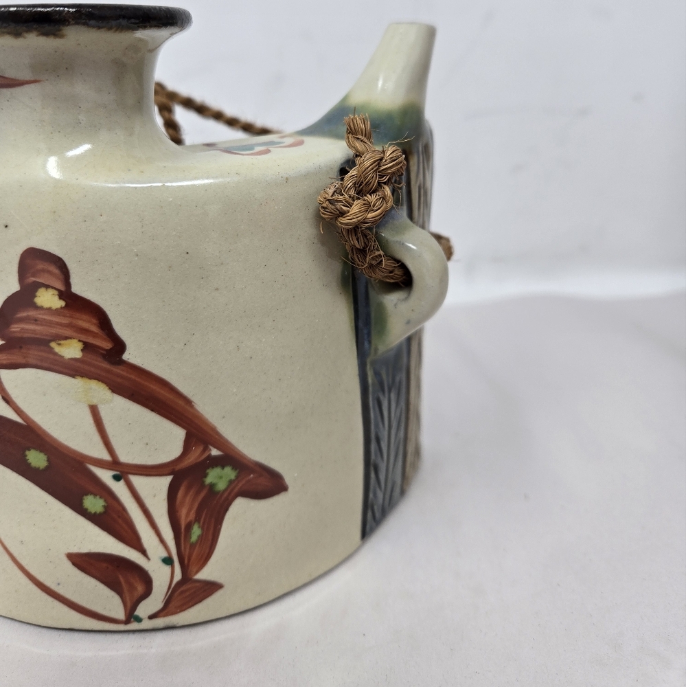 Japenese Okinawa Ceramic Showa Period Awamori Sake Hip Flask Dachibin Handmade - Picture 4 of 16